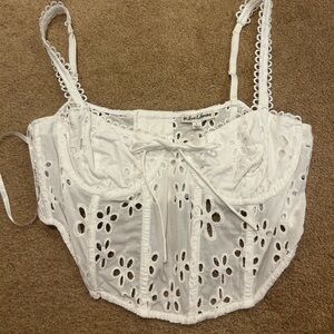 NWOT For Love & Lemons White Eyelet Lace Corset top size L